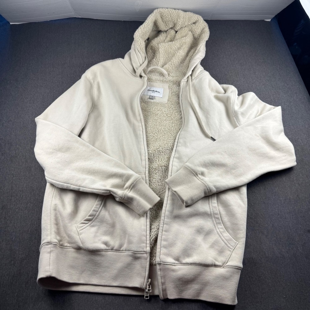 Goodfellow & Co Mens Sherpa Lined Full Zip Hoodie Cream Oatmeal Sweatshirt M